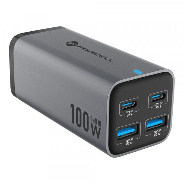 Laddare USB-C 100W PD GaN3 2xUSB-A + 2xUSB-C kabel