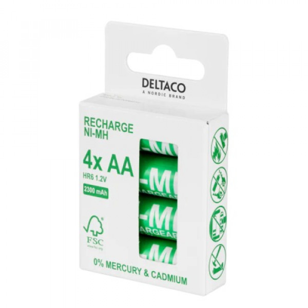 Laddningsbara Batterier AA LR6 2300mAh 4-pack Deltaco ULT-SG-NH2300AA-4P