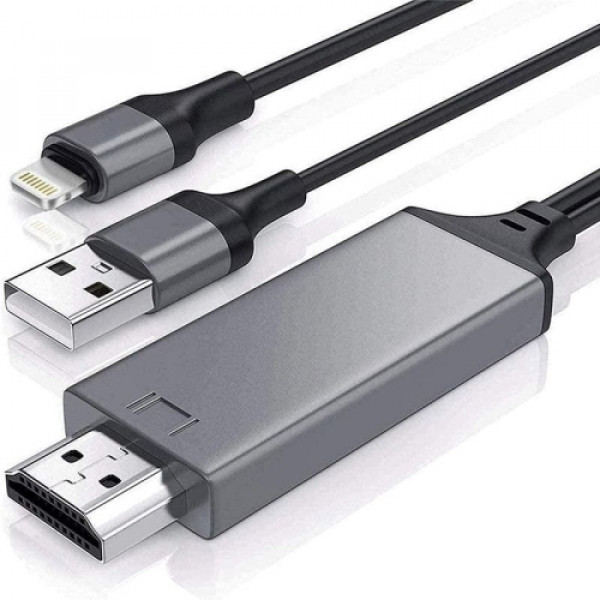 Lightning - HDMI + USB kabel 2m svart för iPhone Lightning-HDMI-2S