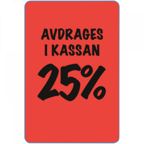 Rund 29 mm, 25% avdrages i kassan, röd fluor