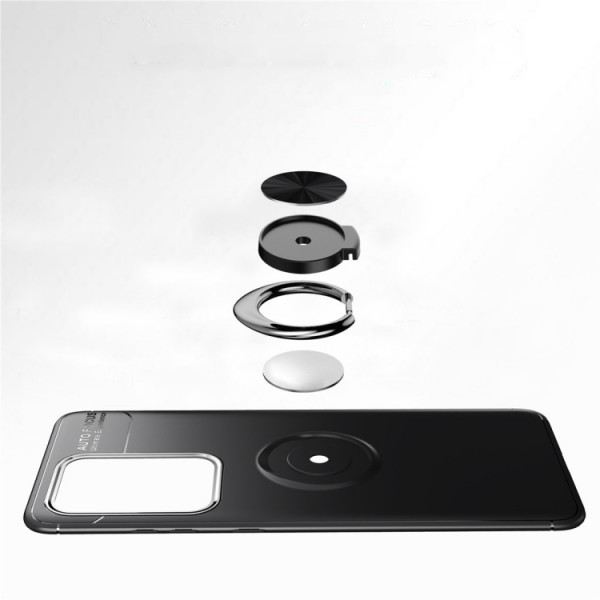Samsung Galaxy S20 Ultra Metal Ring Hållare 360 ​​graders roterande TPU-fodral (svart+svart)