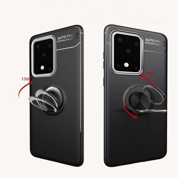 Samsung Galaxy S20 Ultra Metal Ring Hållare 360 ​​graders roterande TPU-fodral (svart+svart)