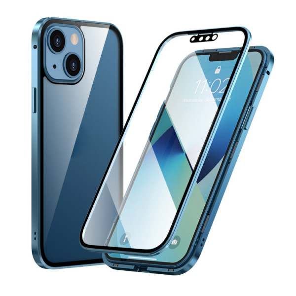 Skal iPhone 13 - Dubbelsidig Magnetisk Härdat Blå 101815