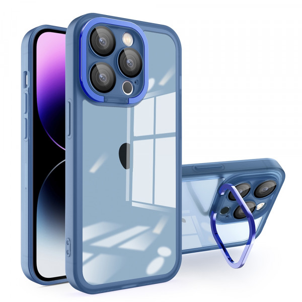 Skal iPhone 15 - Osynligt stativ Blå Transparent 101893