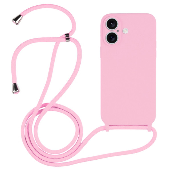 Skal iPhone 16 - Halsband Liquid Silicone Rosa+D43