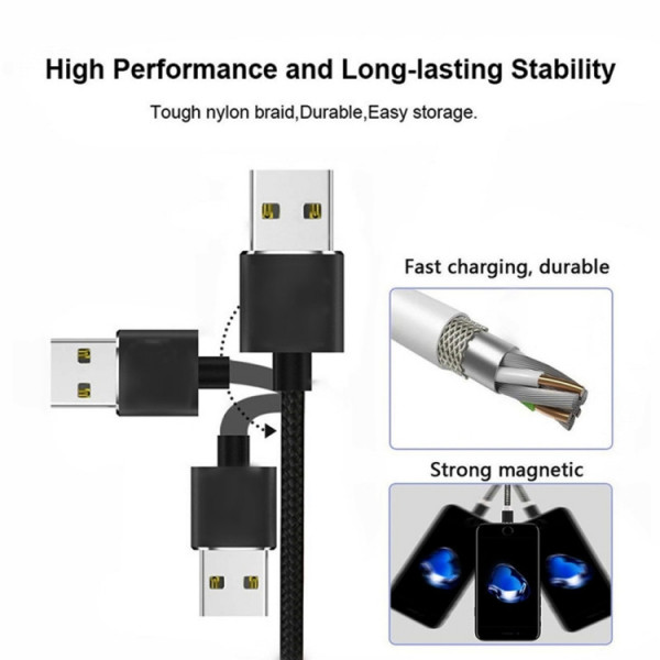 Magnetisk laddkabel 3-i-1 1m Svart