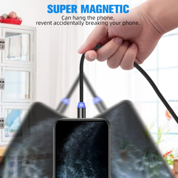 Magnetisk laddkabel 3-i-1 1m Svart