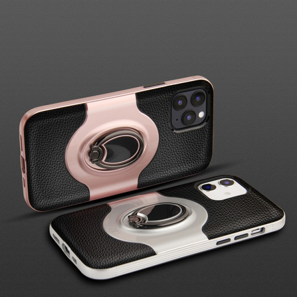 iPhone 12 mini Dual Layer TPU+PC Hybrid Armor Stötsäkert fodral med 360 graders roterande metallringhållare (silver)