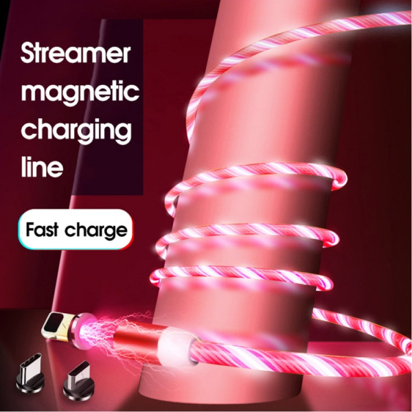 Magnetisk laddkabel 3-i-1 2m Röd LED 2m