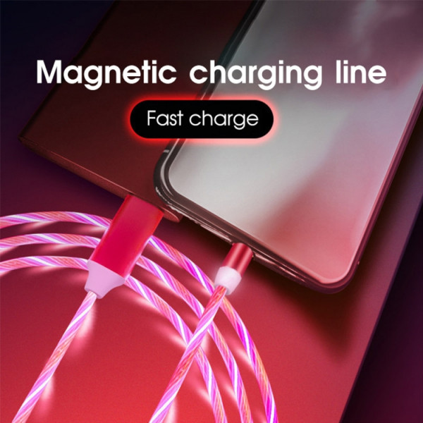 Magnetisk laddkabel 3-i-1 2m Röd LED 2m