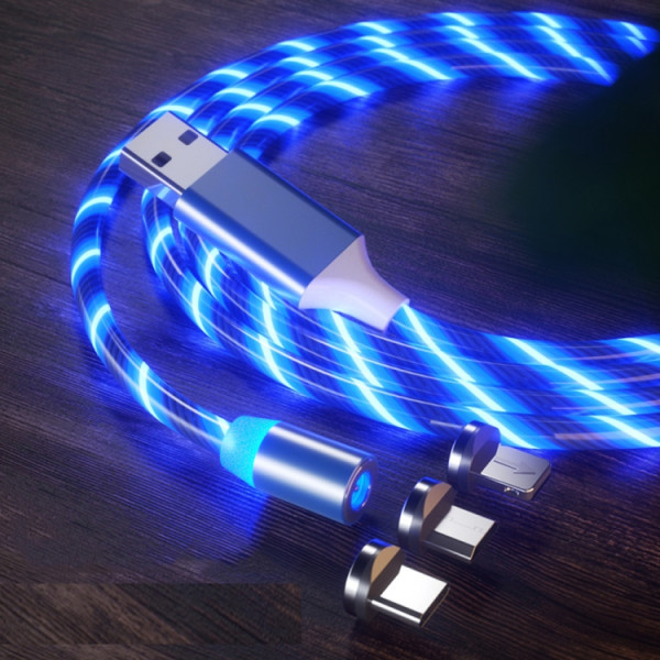 magnetisk laddkabel blå led
