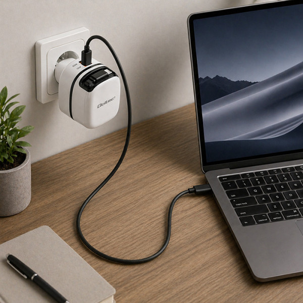 Laddare USB-C för dator med utdragbar kabel