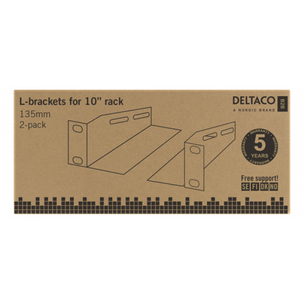 DELTACO L-stödskenor för 10"-skåp, 136mm, 2-pack, svart 10-33L