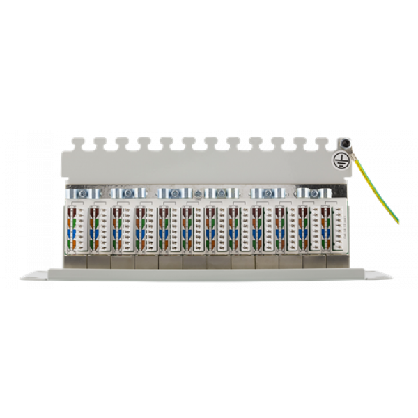 DELTACO 10" patchpanel, 12xRJ45, Cat6a, STP, 10Gbps, metall, grå 10-PATCH14
