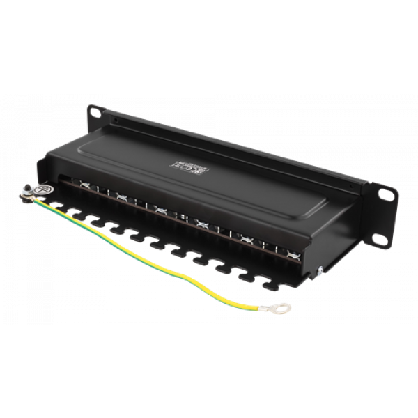 DELTACO 10" patchpanel, 12xRJ45, Cat6a, STP, 10Gbps, metall, svart 10-PATCH15