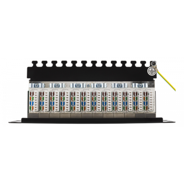 DELTACO 10" patchpanel, 12xRJ45, Cat6a, STP, 10Gbps, metall, svart 10-PATCH15