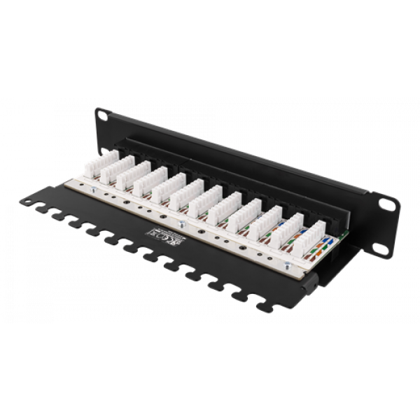 DELTACO 10” patchpanel, 12xRJ45, Cat6, 1U, Krone LSA, oskärmad, metall 10-PATCH16