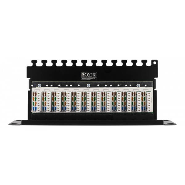 DELTACO 10” patchpanel, 12xRJ45, Cat6, 1U, Krone LSA, oskärmad, metall 10-PATCH16