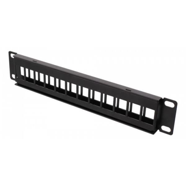 10" Keystone patchpanel, 12 portar, 1U, metall, svart 10-PATCH18