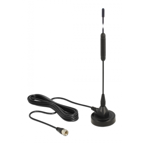 DeLOCK DAB+ antenn, F hane, RG-174, 0dBi, 2m kabel, magnetfot, svart 12412