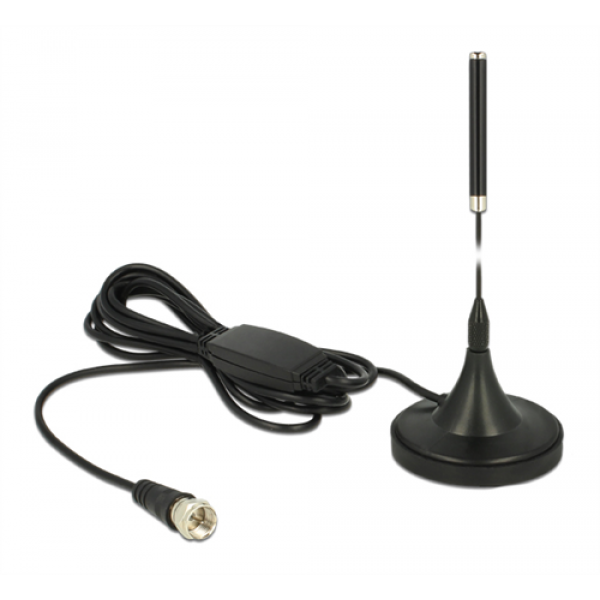 DeLOCK DAB+ antenn, F hane, RG-174, 21dBi, 2m kabel, magnetfot, svart 12413