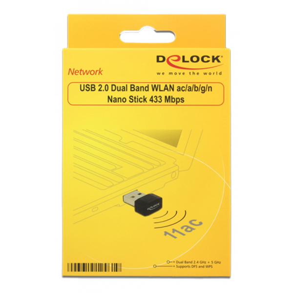 Delock USB 2.0 Dual Band WLAN ac/a/b/g/n Nano Stick 433 + 150 Mbps 12461