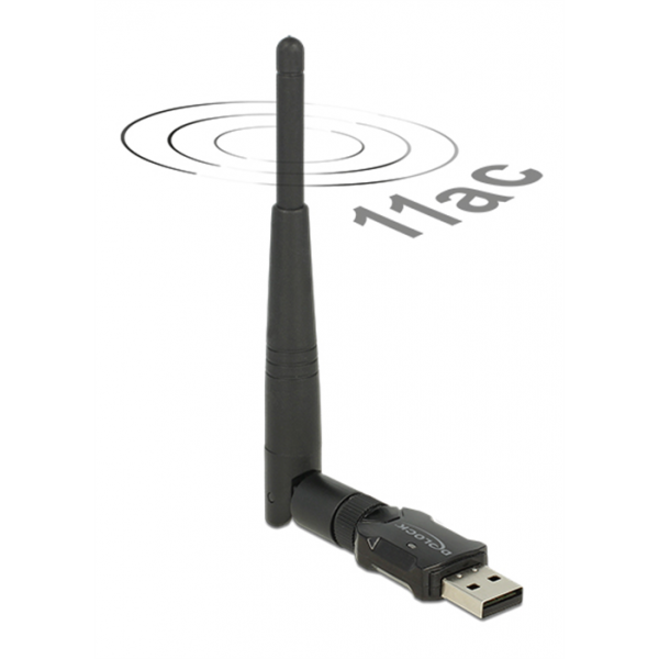 DeLOCK trådlöst nätverkskort, extern antenn, 802.11ac, USB 2.0, svart 12462