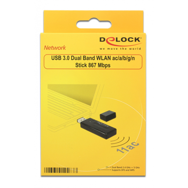 DeLOCK trådlöst nätverkskort, 802.11ac, 867Mbps, USB 3.0, svart 12463
