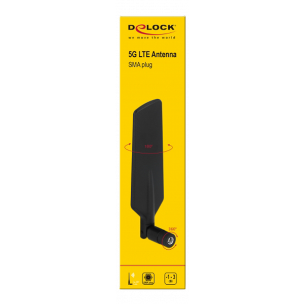 Delock 5G LTE Antenna SMA plug -1 - 3 dBi omnidir/tilt joint black 12606