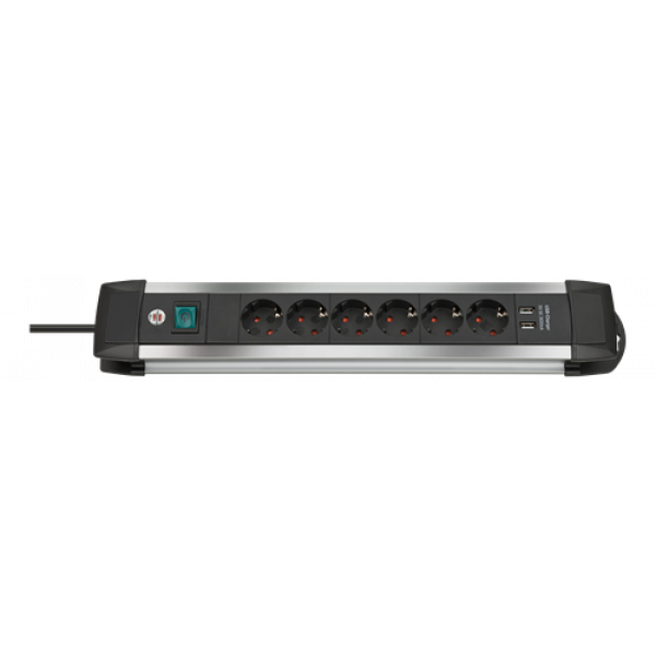 Brennenstuhl Prem Alu-Line Ext socket, 3m, 6way, USB charging, 3G1.5 1391000536