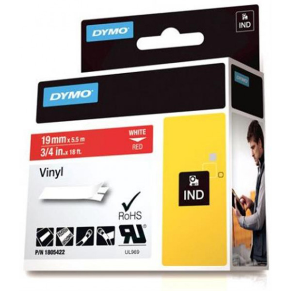 DYMO Rhino Professional, 19mm, märkbar vinyltejp, vit text röd tejp 1805422