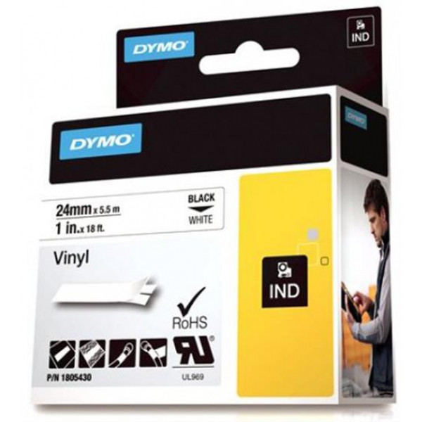 DYMO Rhino Professional, 24mm, märkbar vinyltejp, svart text vit tejp 1805430