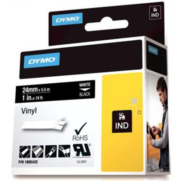DYMO Rhino Professional, 24mm, märkbar vinyltejp, vit text svart tejp 1805432