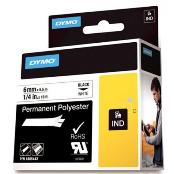 DYMO Rhino Professional, polyestertejp, 6mm, svart text på vit, 5,5m 1805442