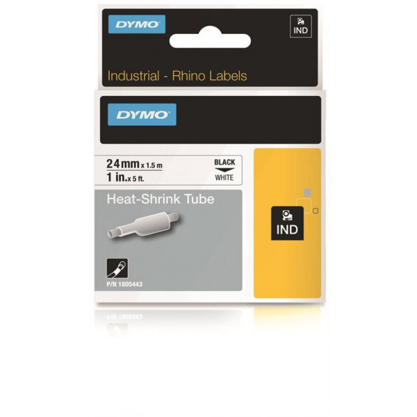 DYMO Rhino Professional, krympslang, 24mm, svart text på vit, 1,5m 1805443