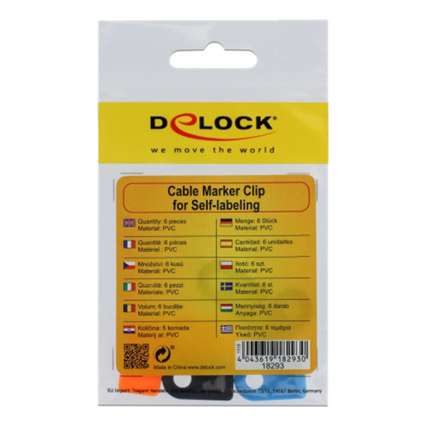 DE-LOCK Färgade kabeltaggar, 6-pack, svart/blå/orange, 3,5 mm kablar, 18293