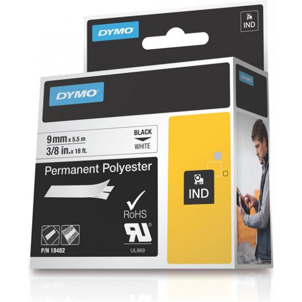 DYMO RhinoPRO märktejp perm polyester vit 9mm 18482