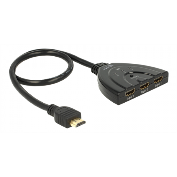 DeLOCK HDMI-switch, 3in 1 ut, 3840x2160 i 60Hz, HDCP 2.2, svart 18600
