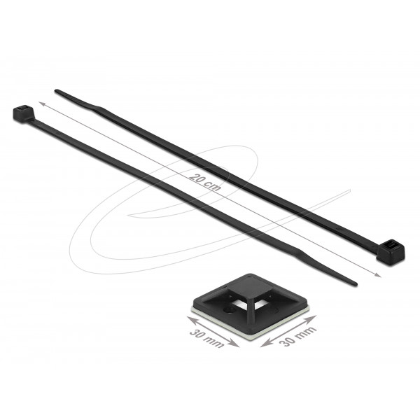 Cable Tie Mount 30 x 30mm with Cable Tie L 200 x W 4.8mm BLK 18674