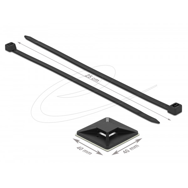Cable Tie Mount 40 x 40mm with Cable Tie L 250 x W 7.2mm BLK 18675