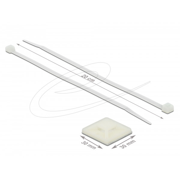 Cable Tie Mount 30 x 30mm with Cable Tie L 200 x W 4.8mm WHT 18678