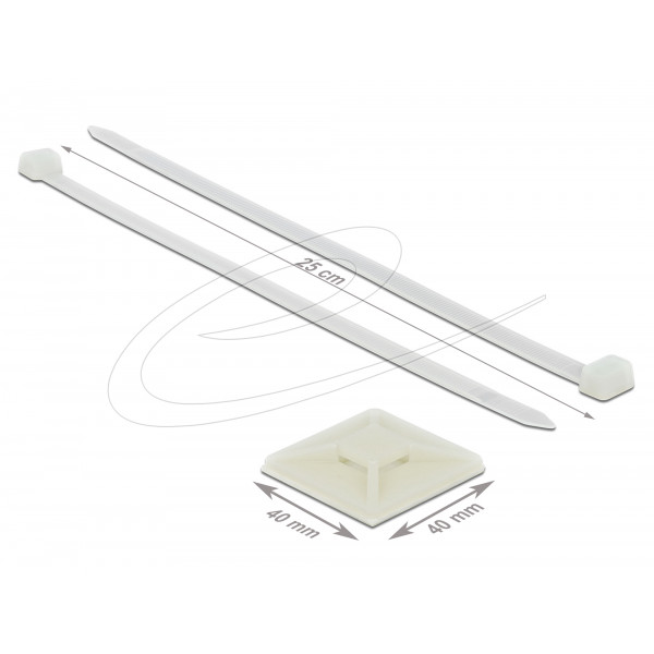Cable Tie Mount 40 x 40mm with Cable Tie L 250 x W 7.2mm WHT 18679