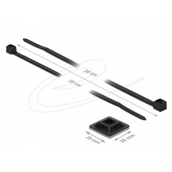 Cable Tie Mount 20 x 20mm with Cable Tie L 200 x W 2.5mm BLK 18680