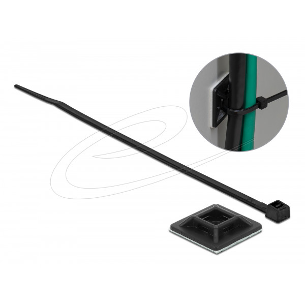 Cable Tie Mount 28 x 28mm with Cable Tie L 300 x W 3.4mm BLK 18681