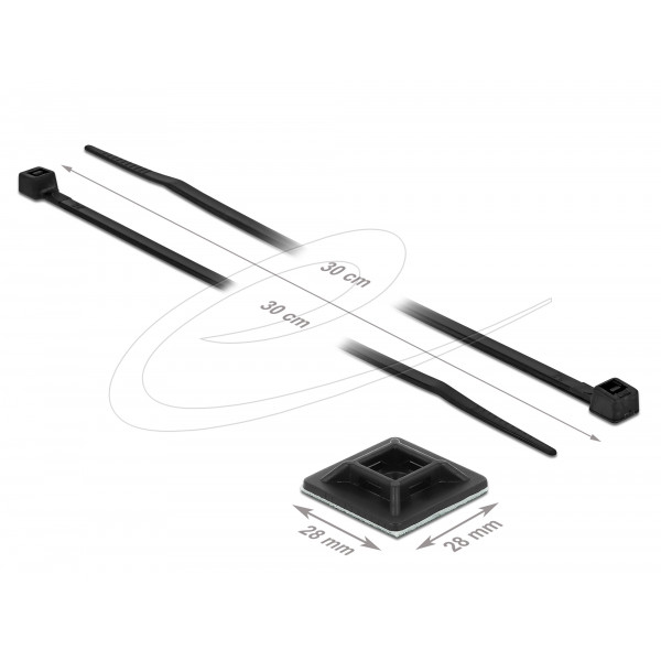 Cable Tie Mount 28 x 28mm with Cable Tie L 300 x W 3.4mm BLK 18681