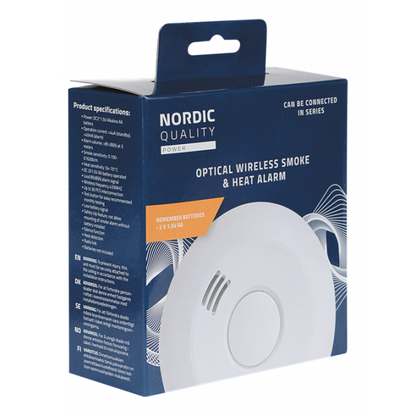 Nordic Quality Optical smoke- & heat alarm, linkable, 1pk 189911
