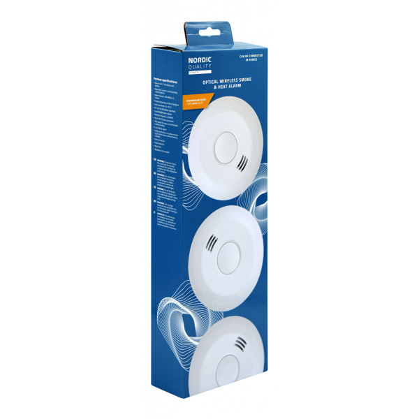 Nordic Quality Optical smoke- & heat alarm, linkable, 3pk 189914