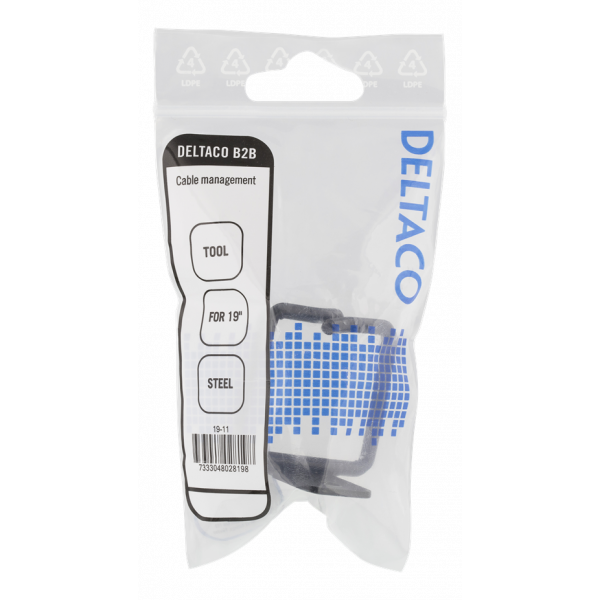 DELTACO kabelkrok för vertikalt 19”-montage, 43x43mm, metall, svart 19-11