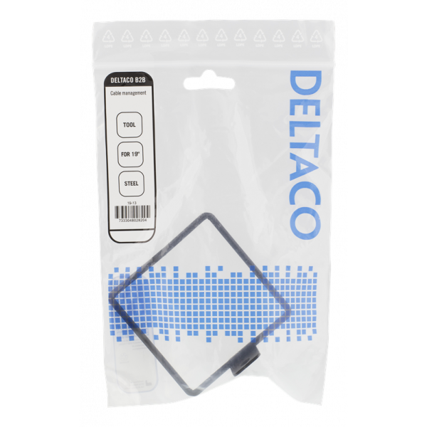 DELTACO kabelkrok för vertikalt 19”-montage, 80x80mm, metall, svart 19-13