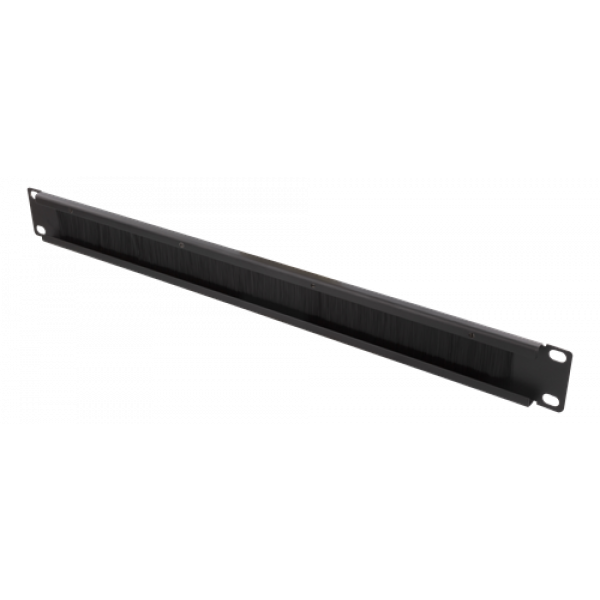 DELTACO 19” kabelgenomföring med borste, metall/nylon, 1U, svart 19-14